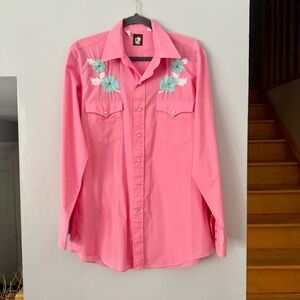 EUC Retro 1980’s Karman Pink Floral Embroidered Button Down Cowgirl Shirt